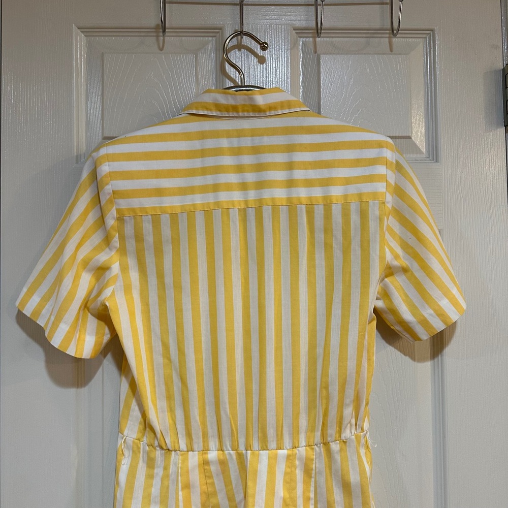 Vtg‎ Liz Claiborne Vintage Yellow White Striped Dress Petite 8 Button Front Midi - Picture 5 of 12